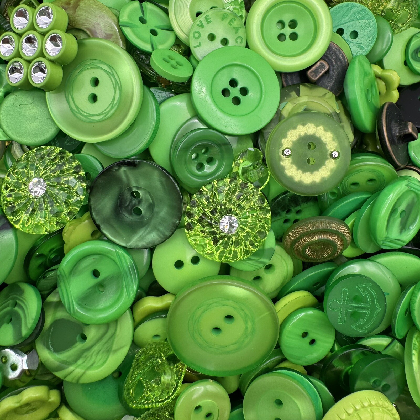 New! Mixed Lot Dyed Neon Lime/Green Premium Buttons All Sizes For Embellishments