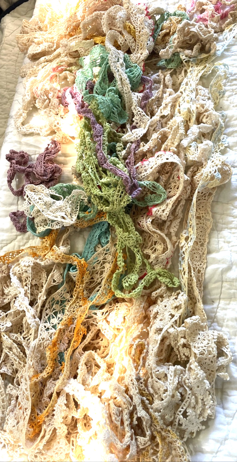 1+ lbs Vintage Lace Crochet Ribbon Trim Edging Remnants Scraps Sewing Craft 50pc