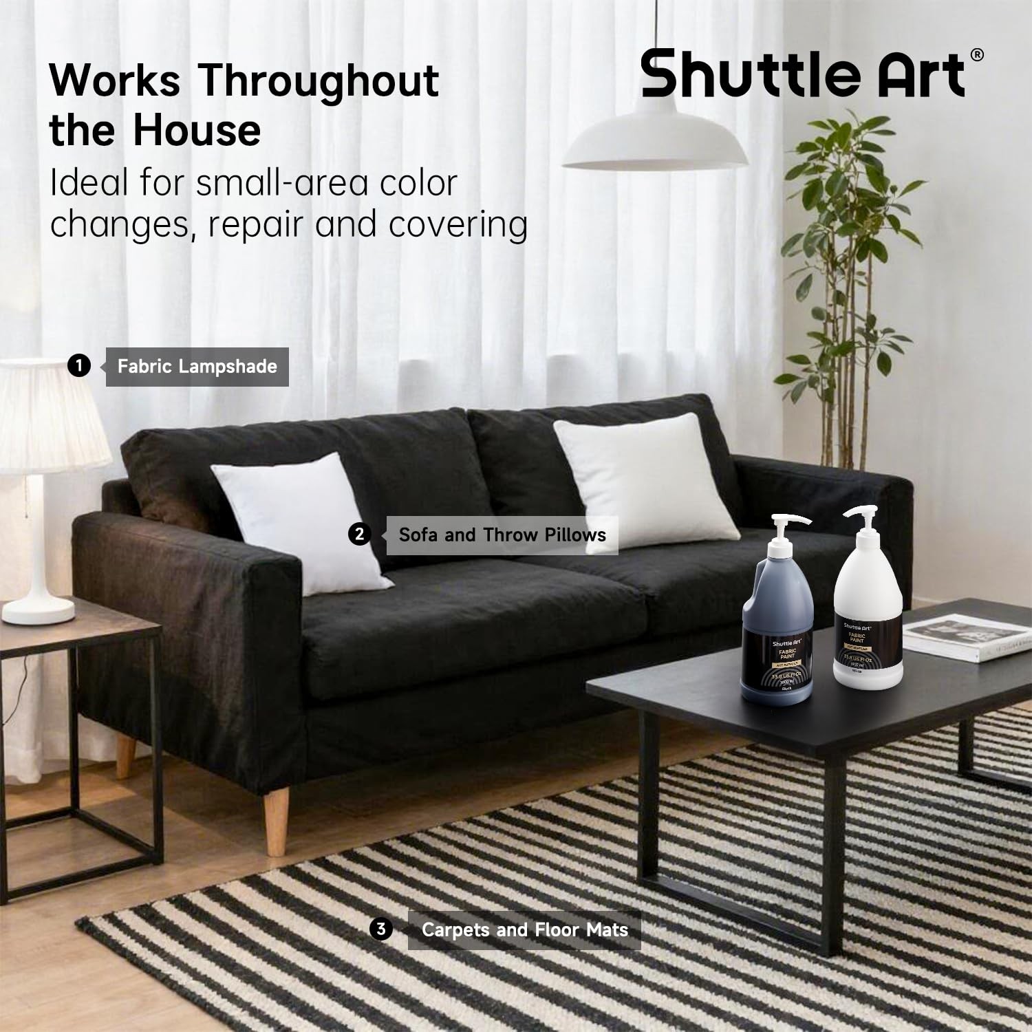 Shuttle Art Black Fabric Paint, 33.8 oz(1000 ml) Large Bottle with Pump, Perm…