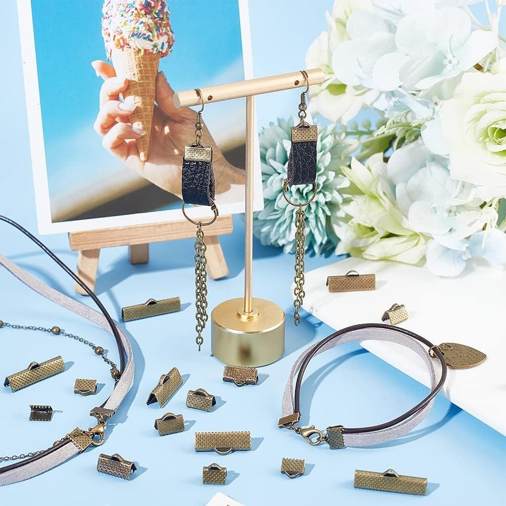 Assorted Sizes Antique Bronze Ribbon Clamp End Crimps for Jewelry Craft 100pcs