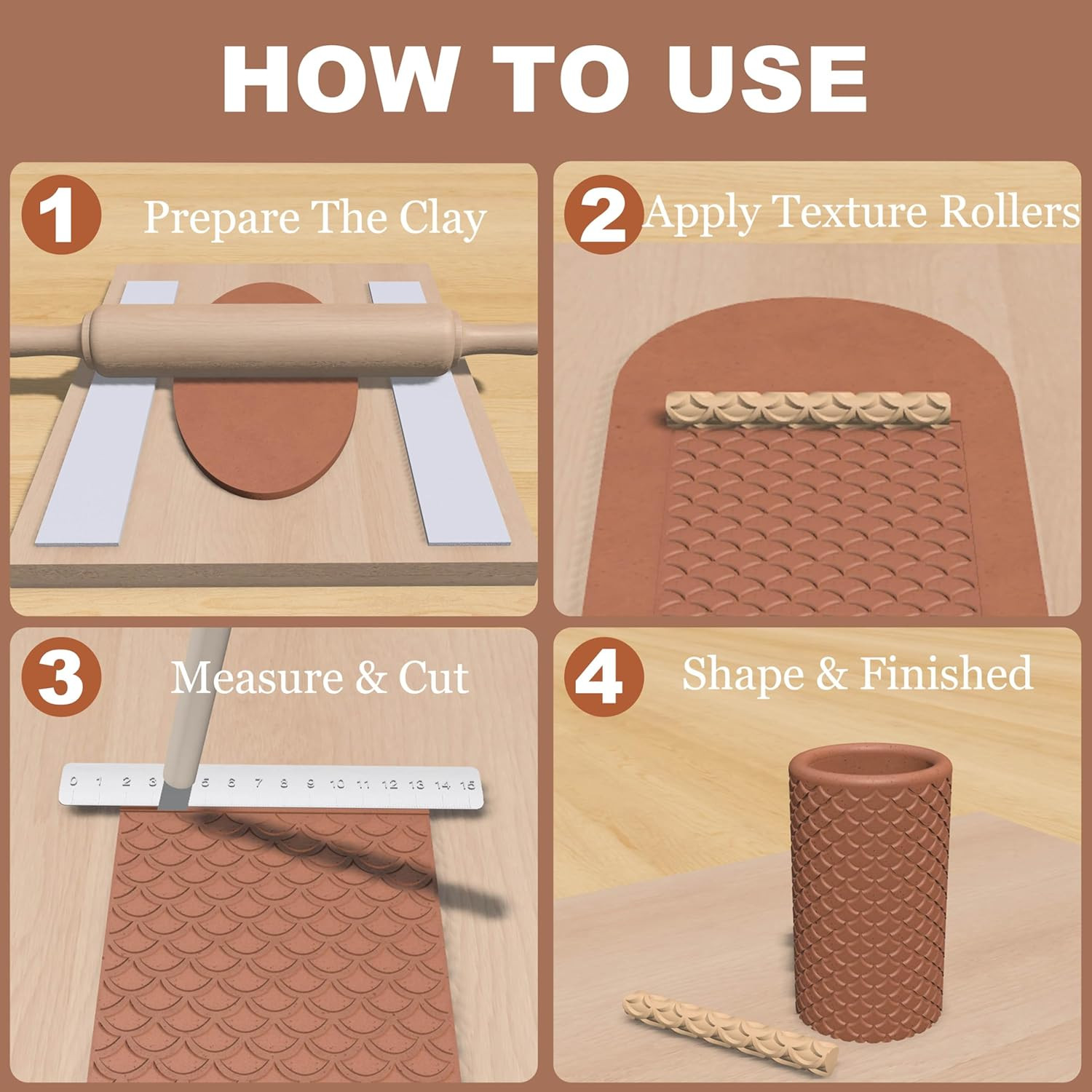 Hokkieam Clay Texture Rollers | 10-Pack Polymer Clay Texture Roller Set for P…