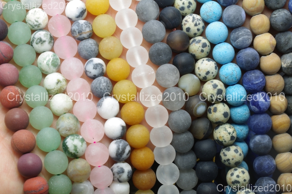 2 Strands Natural Matte Frosted Gemstone Round Loose Beads 4mm 6mm 8mm 10mm 15″