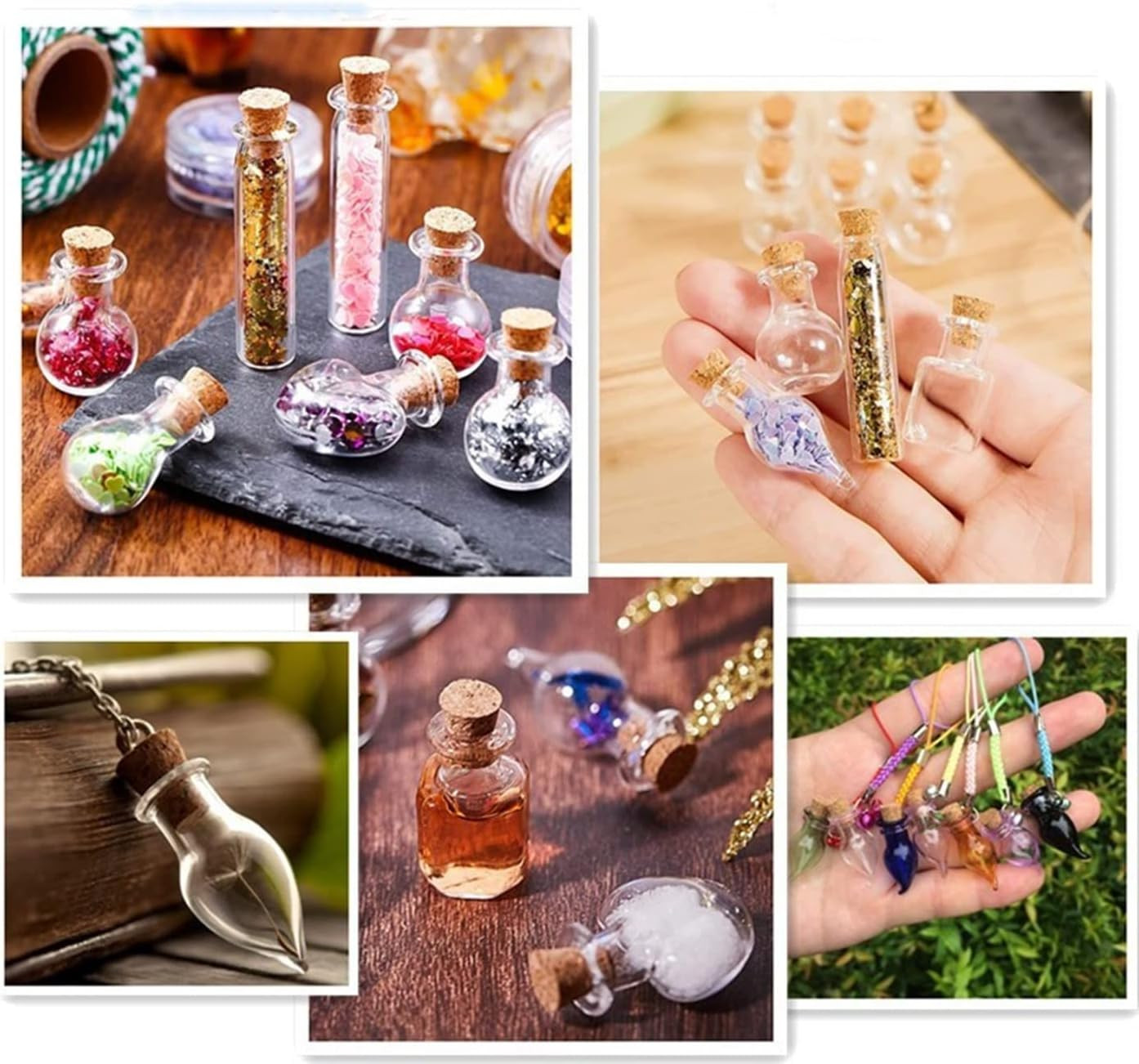 Tiny Glass Jars Mini Bottles With Cork Stoppers Square Decoration Colored 10 PCS