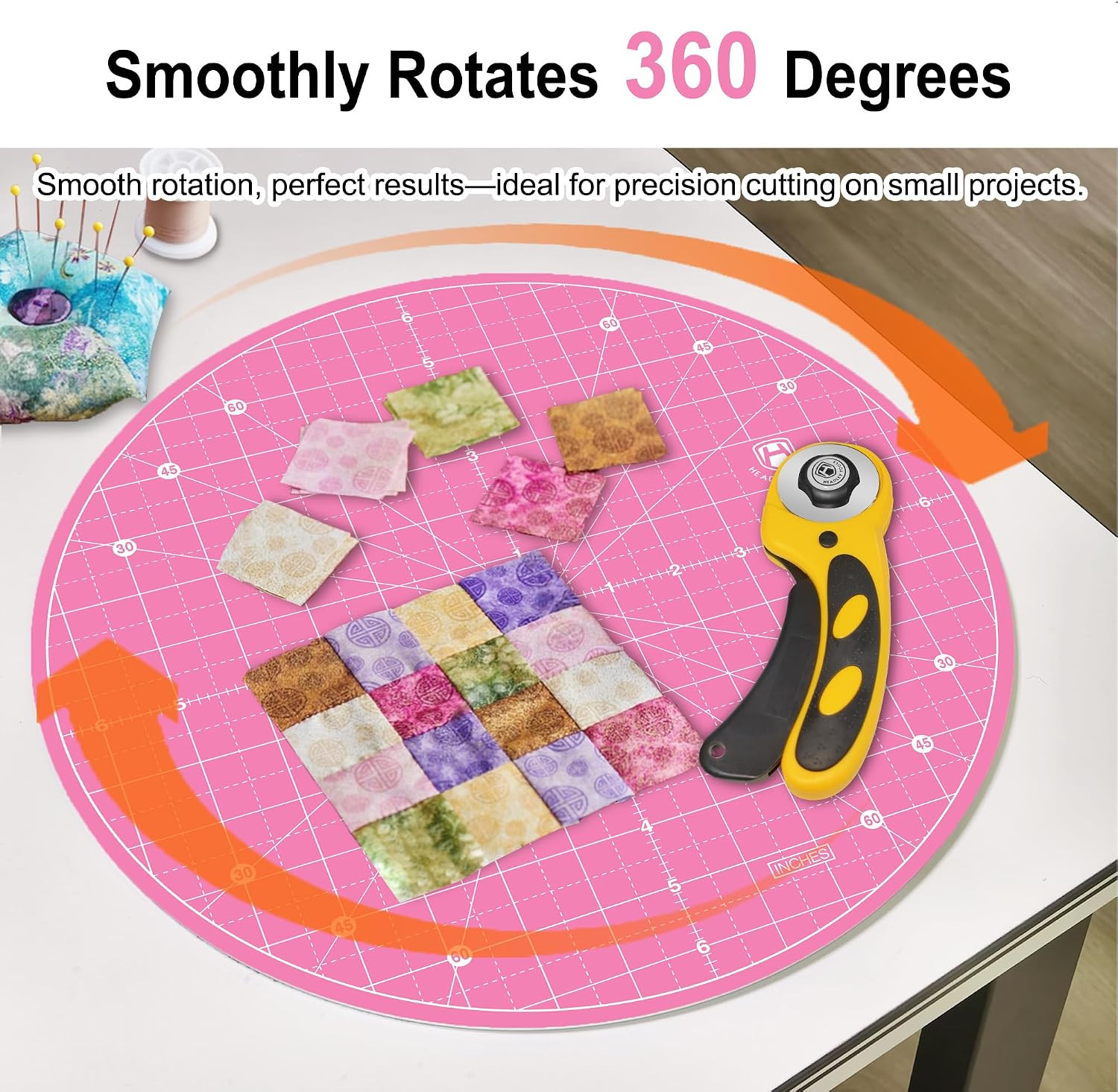 13″ Round Self-Healing Cutting Mat with 360-Degree Rotation, Pink