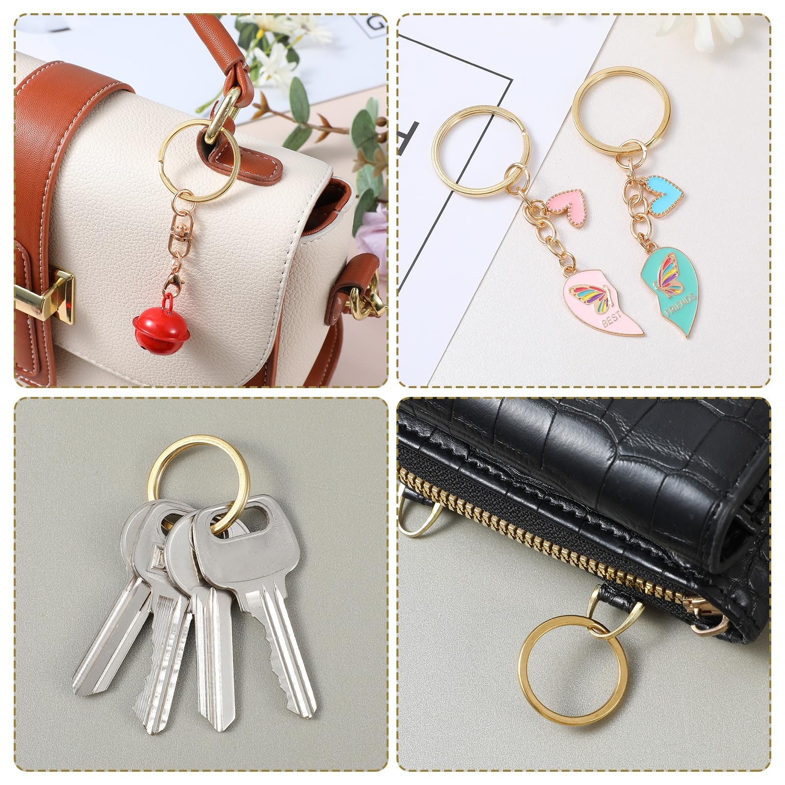 Solid Brass Flat Keyring 15/20/25/30/32/35mm Split Key Rings Hoop Loop Keychain
