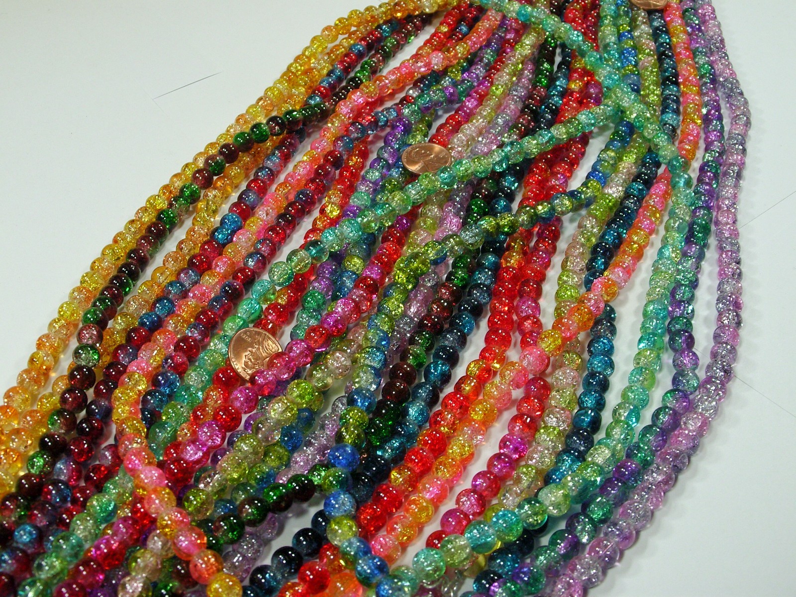 20 Strands 18″ (8mm) Assorted Colors 2 Tone Crackle Glass Beads Bulk Lot (HA-54)