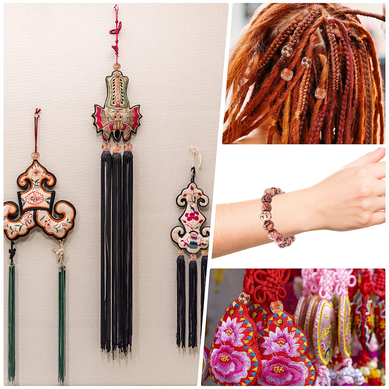 200 Pcs Macrame Printed Wooden Beads Loose Spacer Hair Beads for Braids & Cr…