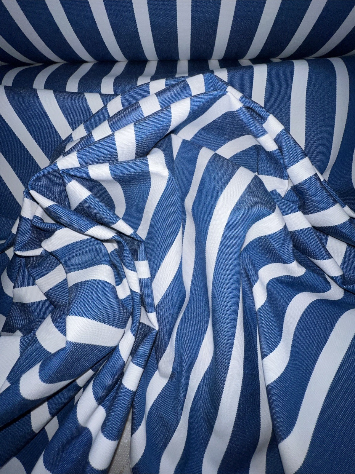Sunbrella Shore Regatta Indoor/Outdoor Blue White Striped Fabric By the Yard 54″