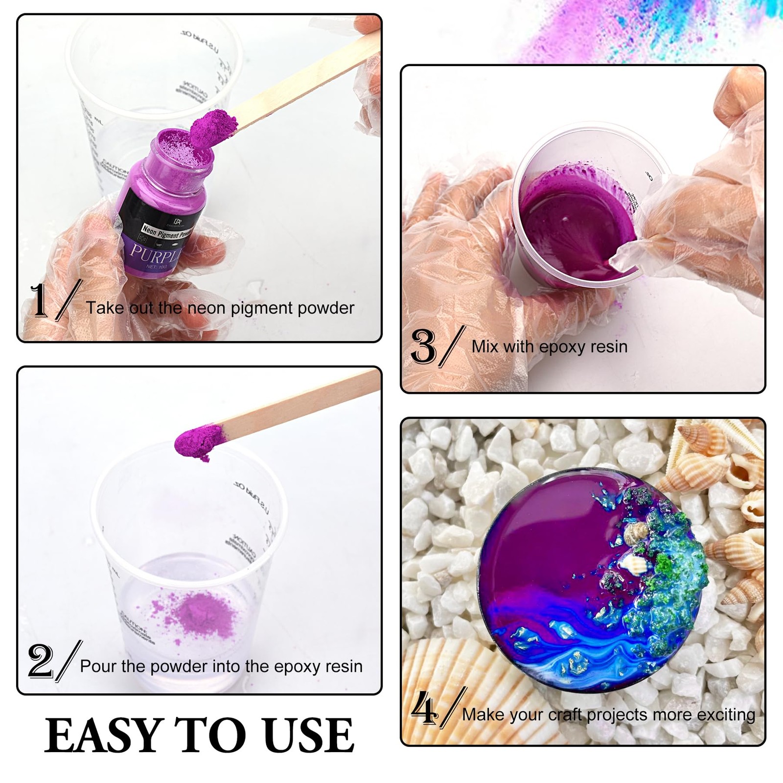 Neon Pigment Powder – 10 Colors Fluorescent Mica Powder for Epoxy Resin, Nail Ar
