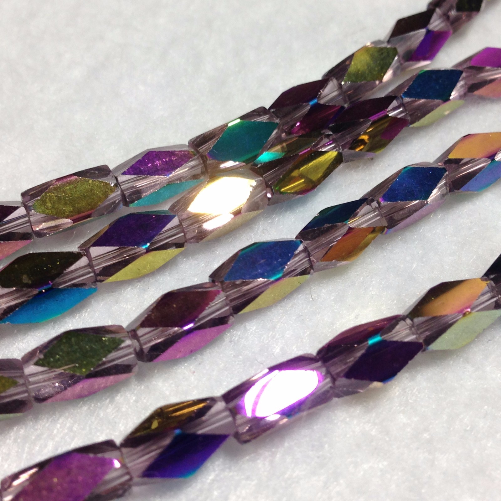 Pink AB, 8mm x 4mm Faceted Harlequin Glass Beads, Two (2) STrands
