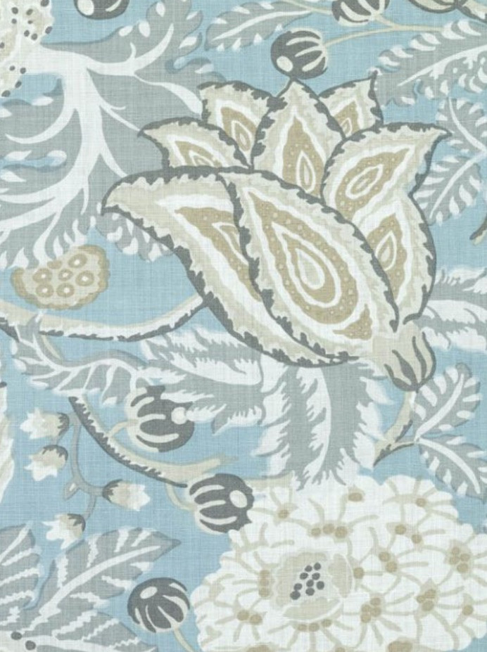 Thibaut Curtain Fabric ‘MITFORD’ 3.8 METRES (380cm) AQUA 100% Linen
