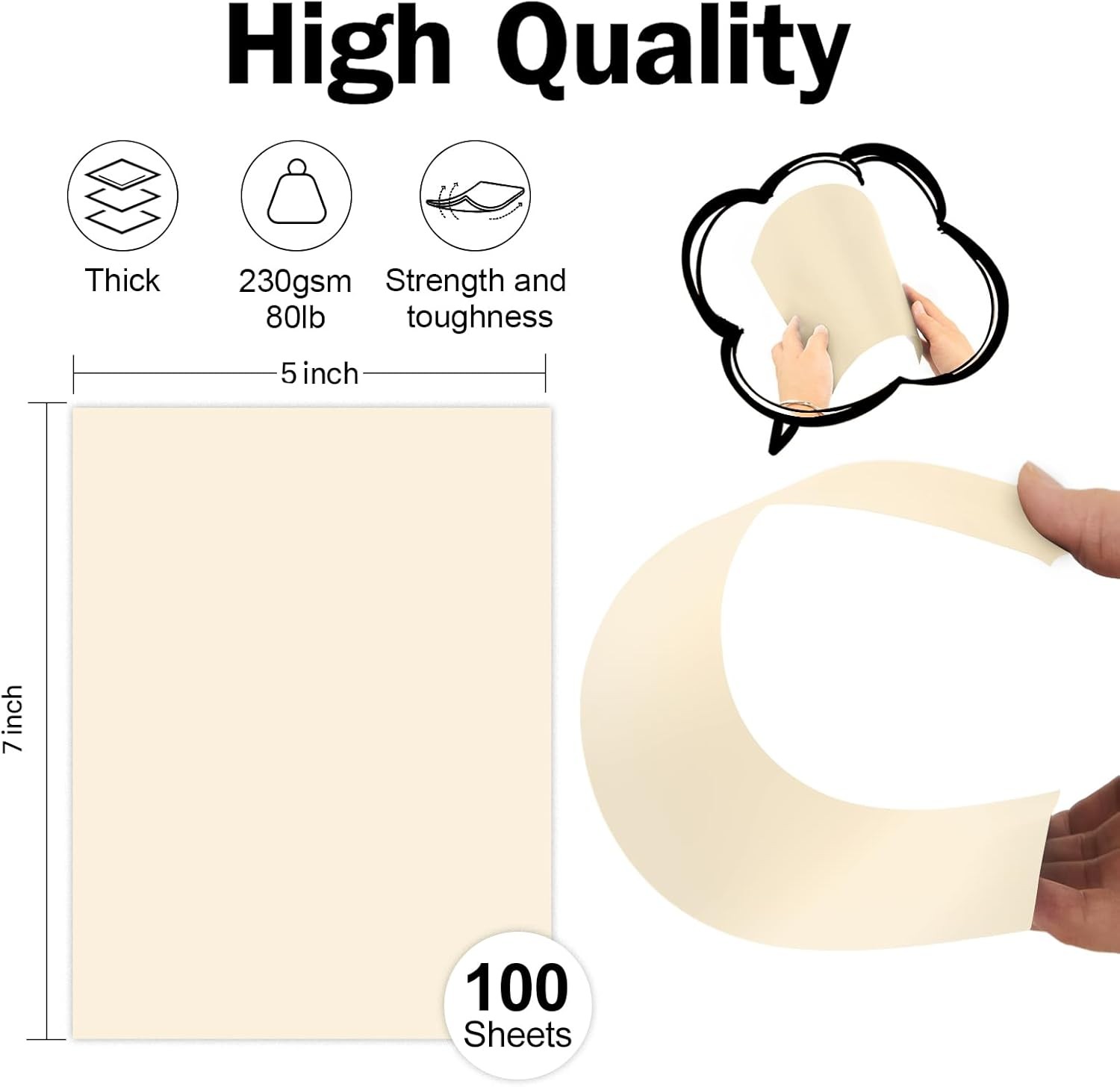 100 Pack Cream Blank Cardstock 5×7 Thick Paper，80lb Flat 5 x 7 Card Stock Pri…