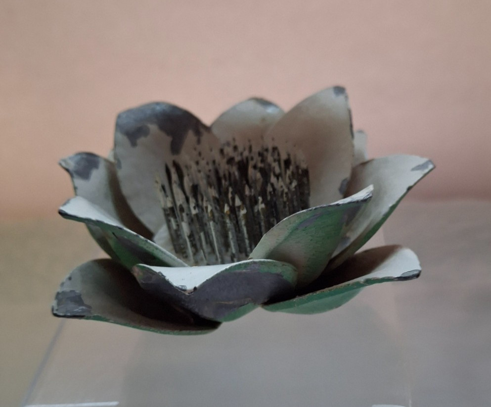 Vintage Heavy Metal Water Lily Lotus Figure Pin Flower Frog