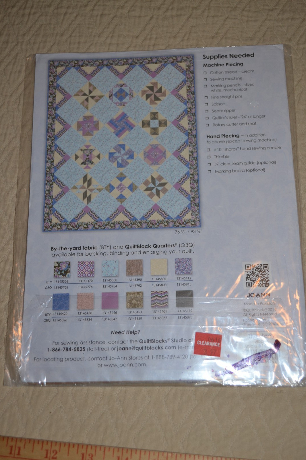 Lot of 4 Jo-Ann Quilt block of the Month 2014 Thistleberry, Blocks 1, 3, 6, 9