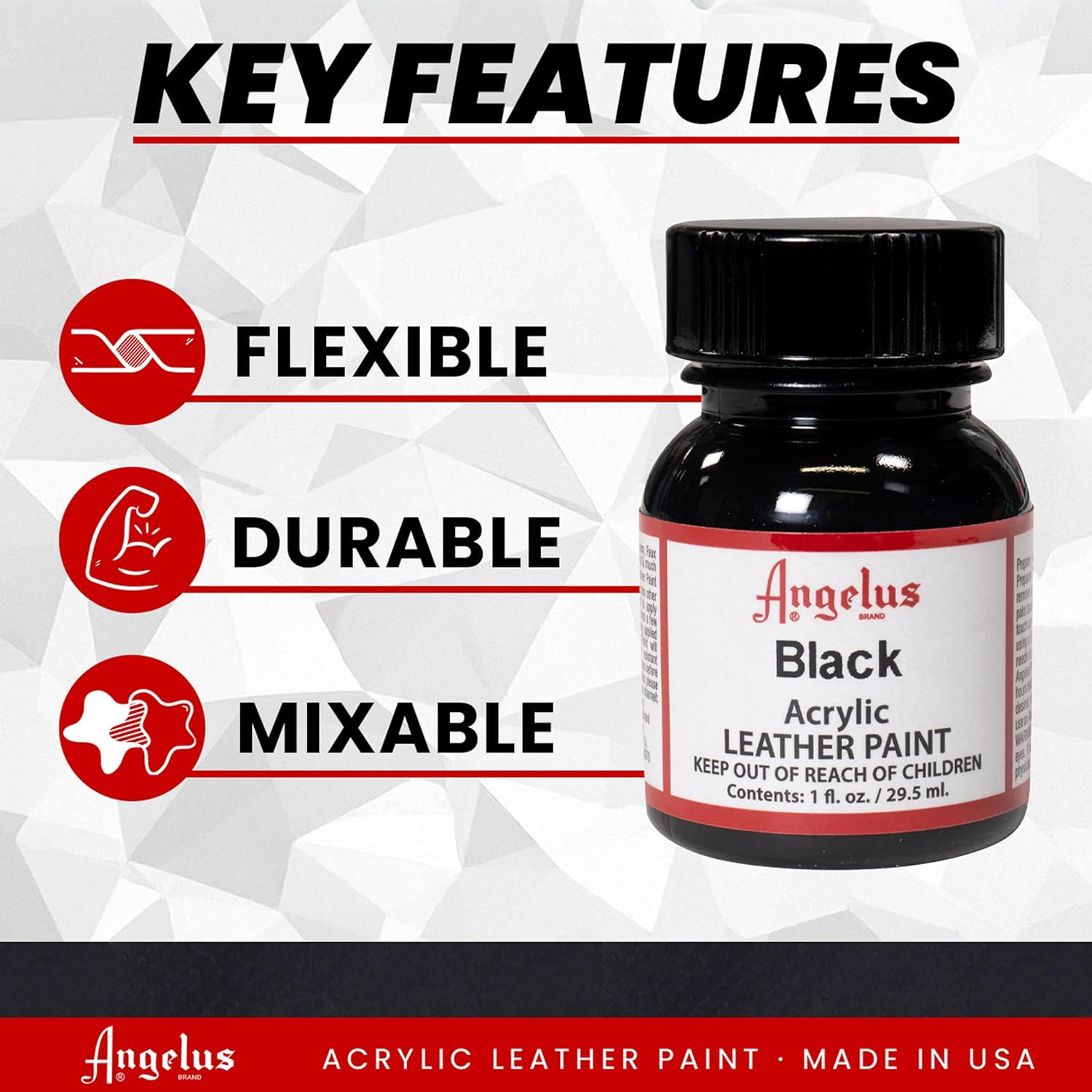 Angelus Acrylic Leather Paint, 1 Fl Oz, Black – Professional Flexible, Crack, Sc