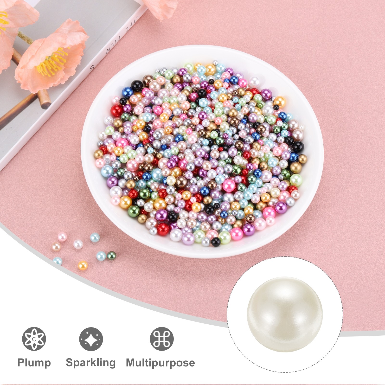800Pcs Faux Pearl for Crafting 3-8mm No Hole ABS Round Pearls Beads Beige
