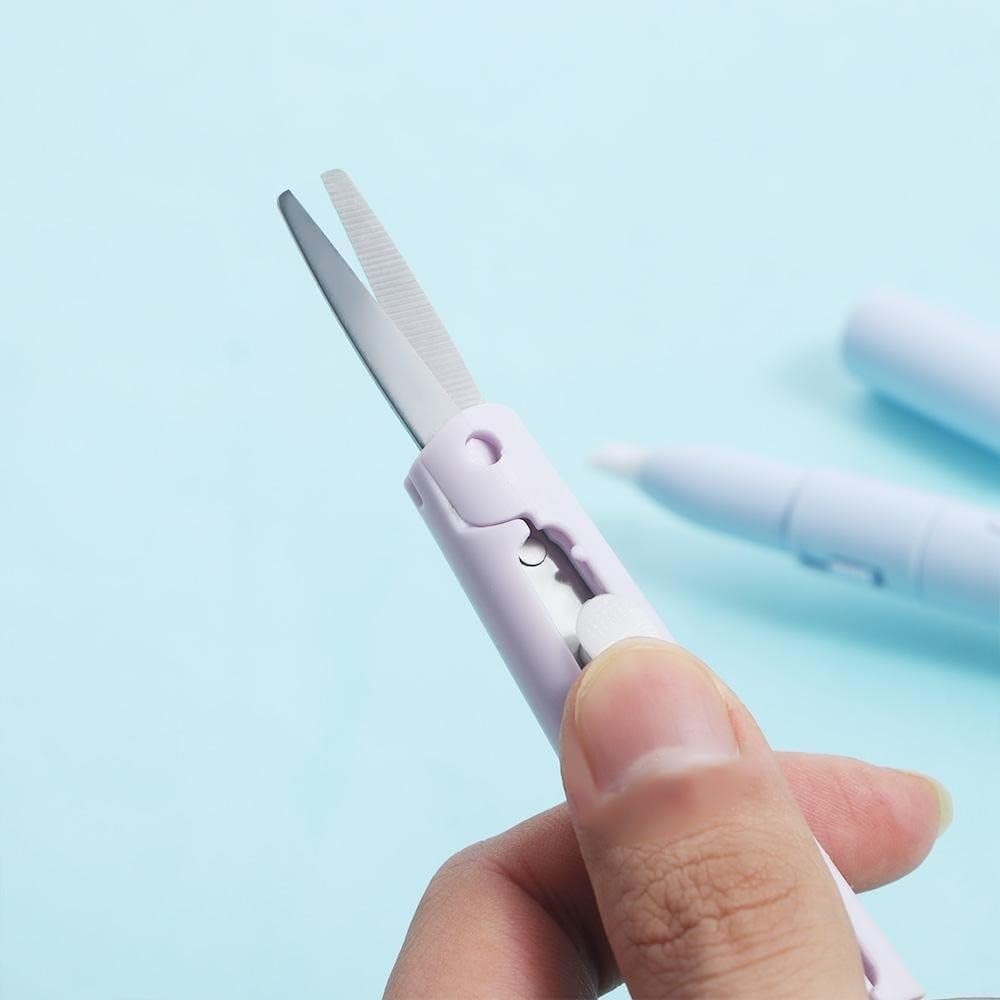 Pen Style Folding Scissors Mini Compact Paper Cutter Stainless Steel Travel Case