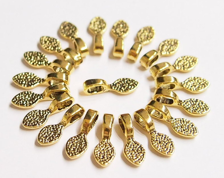 20 Small Antique Gold Oval Glue on Bails, for Pendants, Cameos, Cabochons, Glass