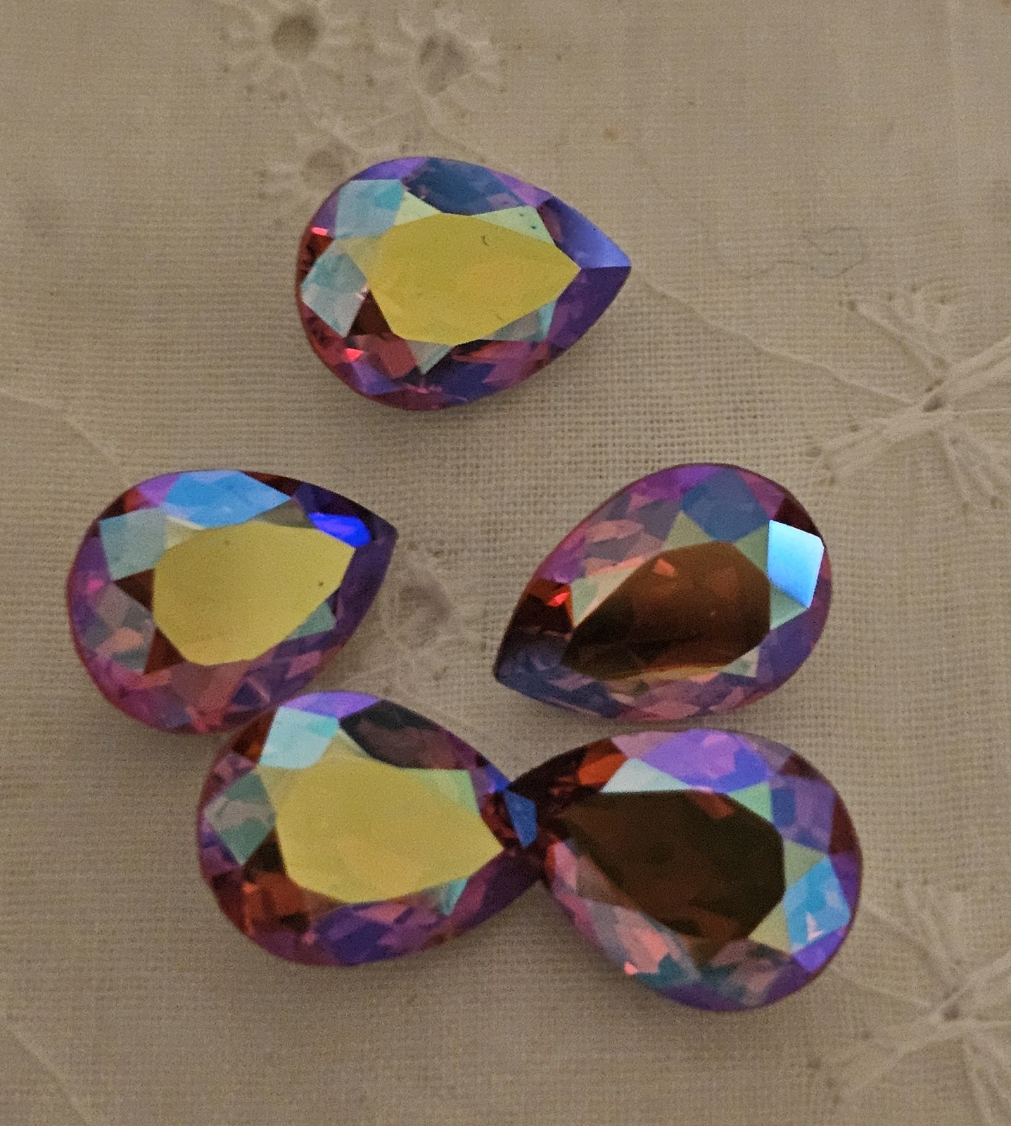 5 Pcs AB Teardrop Pink Crystals Foil Back Jewelry Making