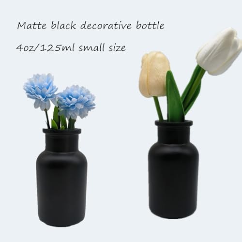6 Pack Decorative Glass Bottles Set,4oz/125ml Matte Width Mouth Matte Black