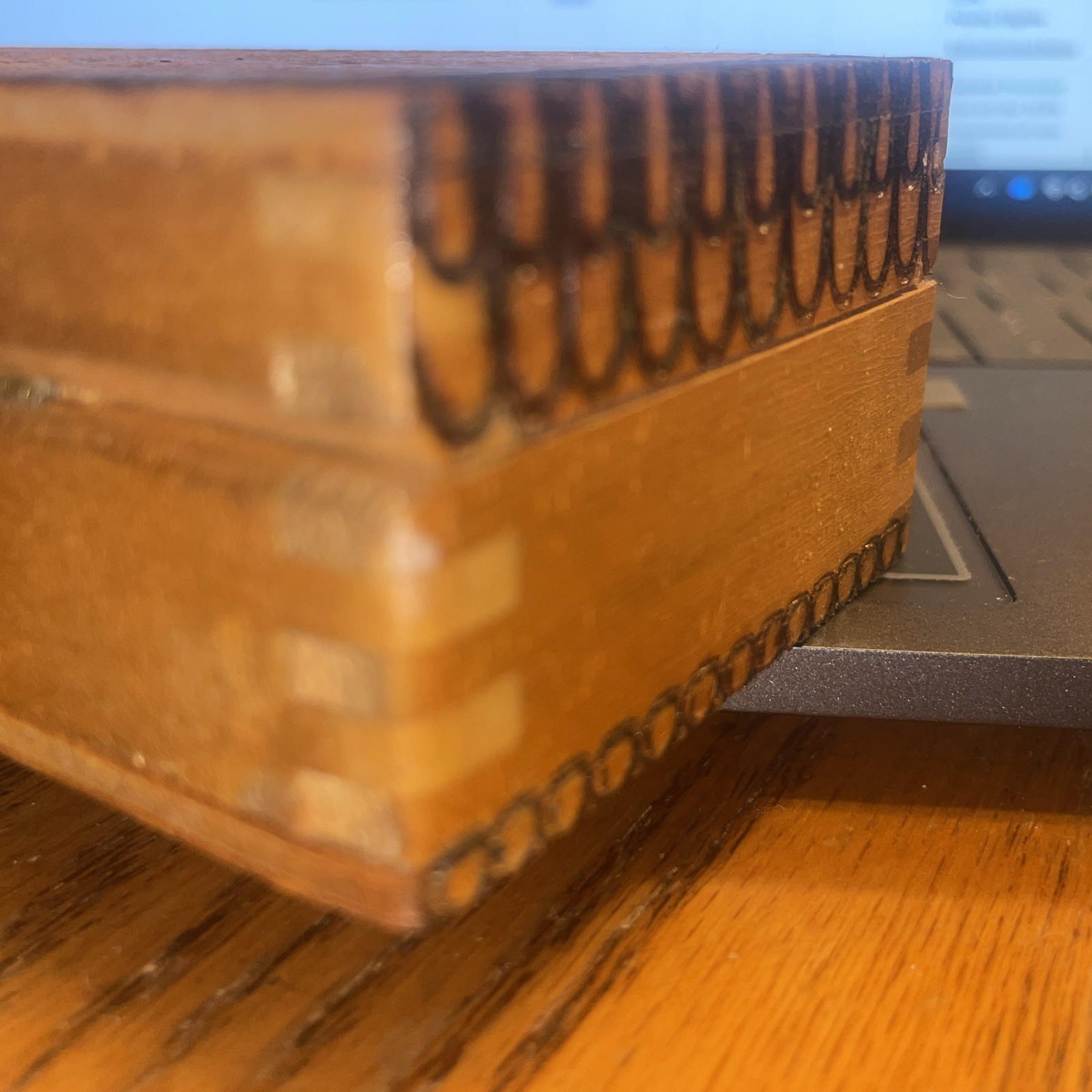 Vtg Wooden Pyrography Pencil Trinket Box Hand Painted & Burned Made in Bulgaria
