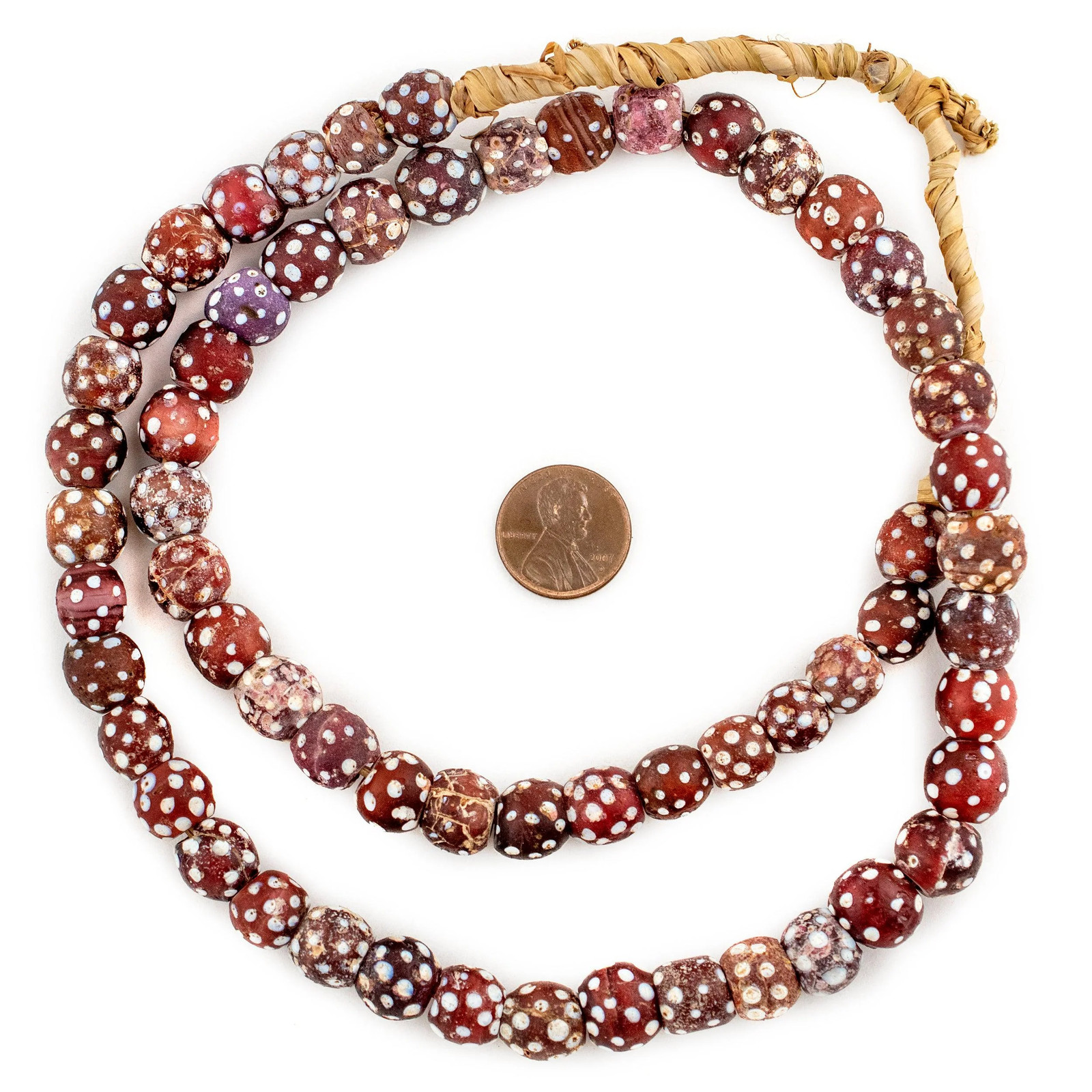 Red Antique Skunk Eye Beads 11mm Ethiopia African Round Glass Large Hole
