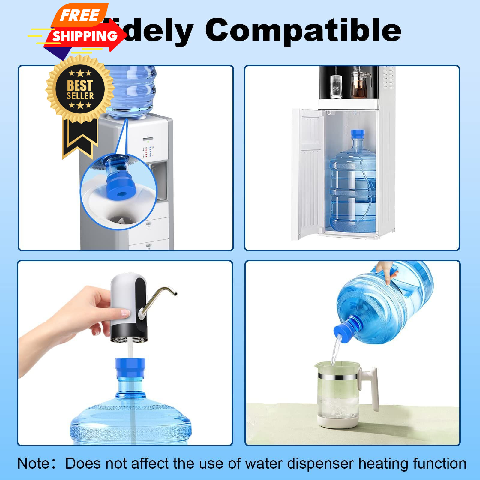 MYLOLF 3 & 5 Gallon Water Jug Cap, 3 Pack Reusable Food Grade Silicone Blue