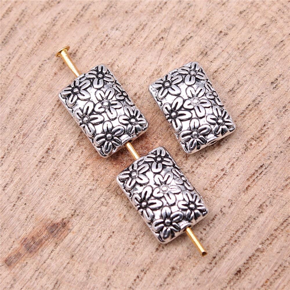 20pcs 12x9mm Tibetan Silver Alloy Charm Floral 2Side Small Hole Bead h3911
