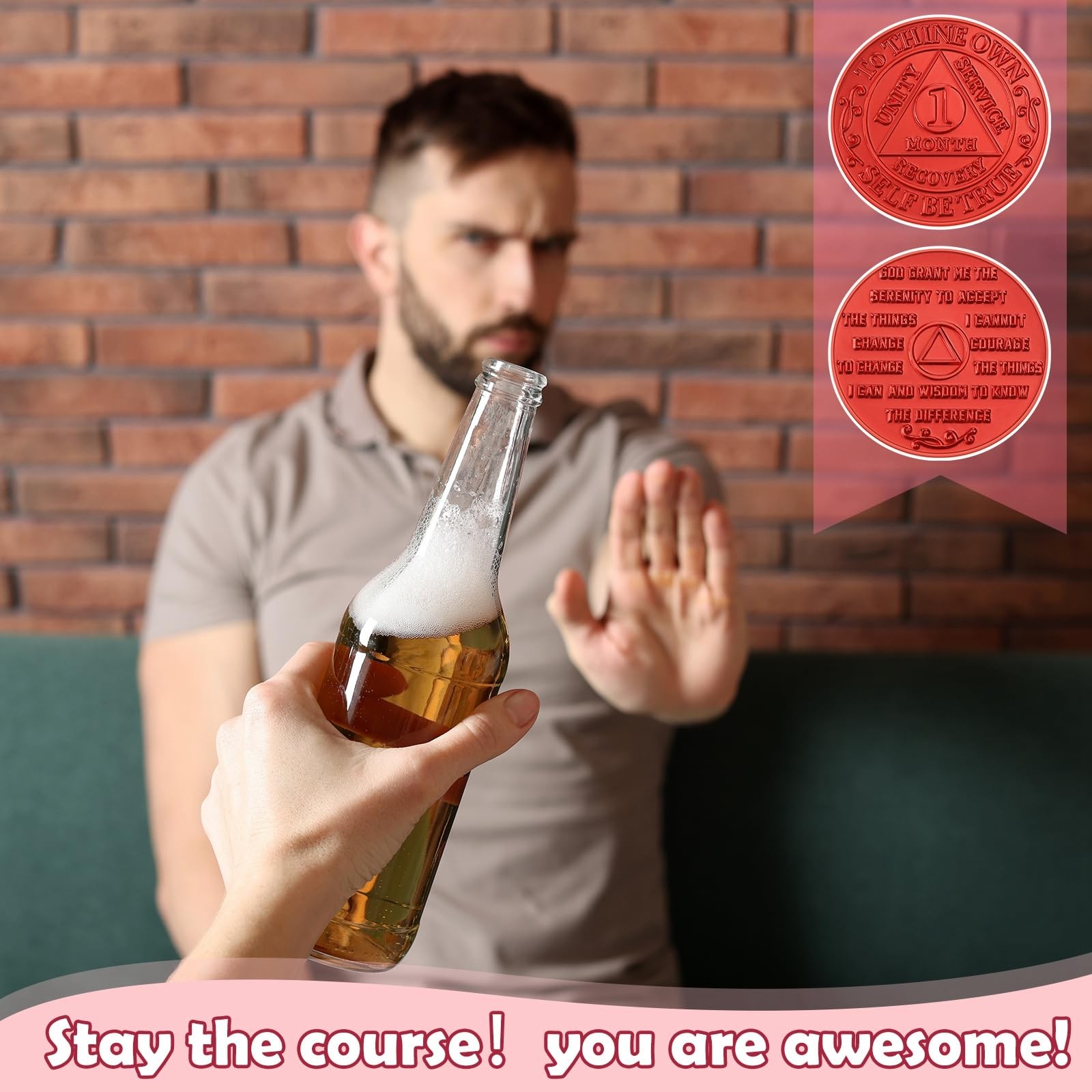 Siifert 30 Pcs Recovery 1 Month AA Chips and Medallions Bulk Sobriety Chips A…