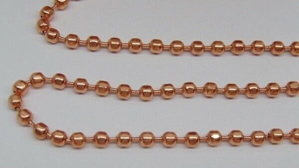 100% COPPER Ball Chain ~ Faceted Bead ~ 3.2mm ~ w/ or w/o Connectors Made in USA