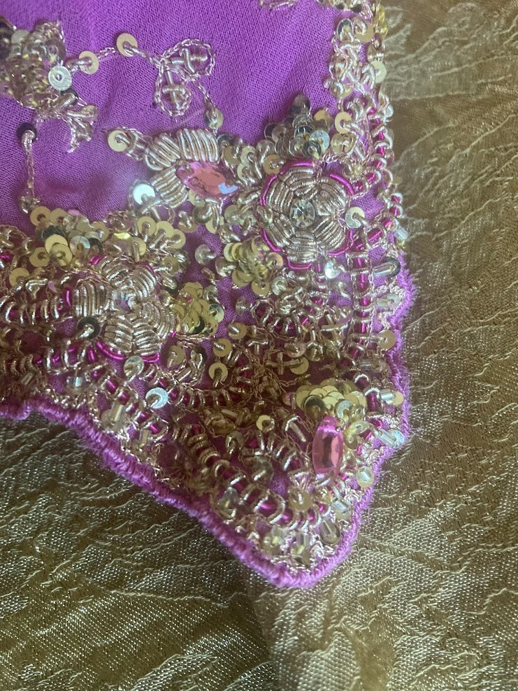 Vintage Indian Orchid Lavender Scarf Zardozi Gold Sequin Kundan Dupatta 100×44