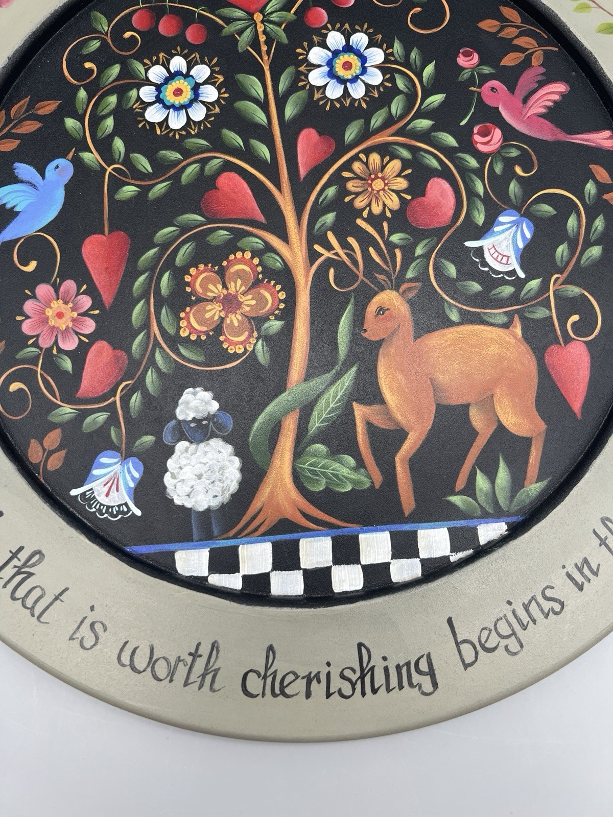 Handpainted Rosemary West Pattern Folk Art Wooden Plate “Tree Of Life” 12”