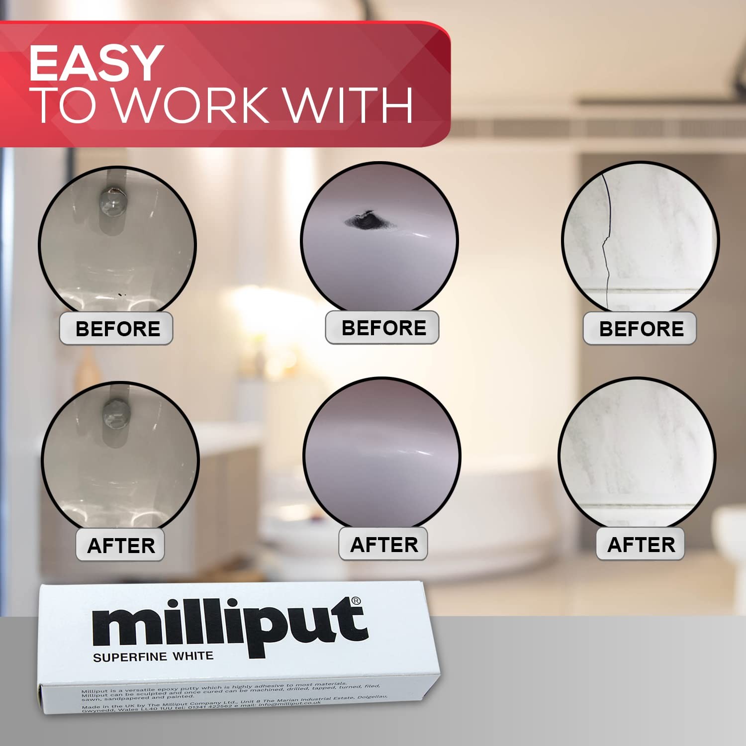 Milliput Epoxy Putty Modeling Paste – Porcelain and Fiberglass Repair White