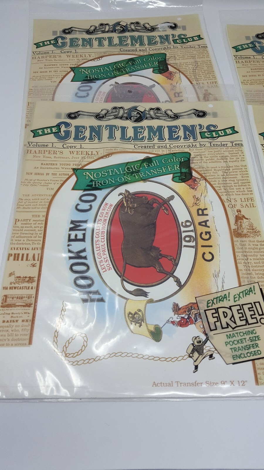 4 The Gentlemen’s Club Cigar Bank Note Color Iron On Transfer – 9″x12″ – NEW