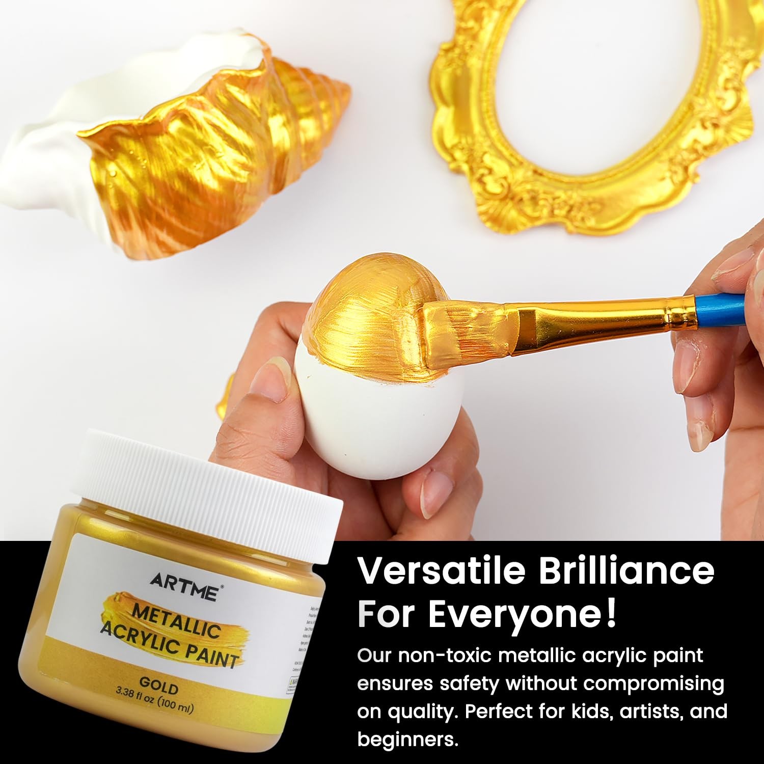 ARTME Acrylic Paint Metallic Gold, 100ml Gold 3.38 Fl Oz (Pack of 1),