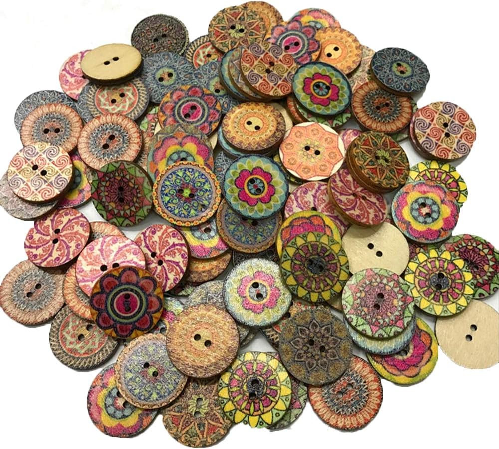 200 PCS Wood Buttons Vintage Wood Buttons with 2 Holes for DIY Sewing Craft