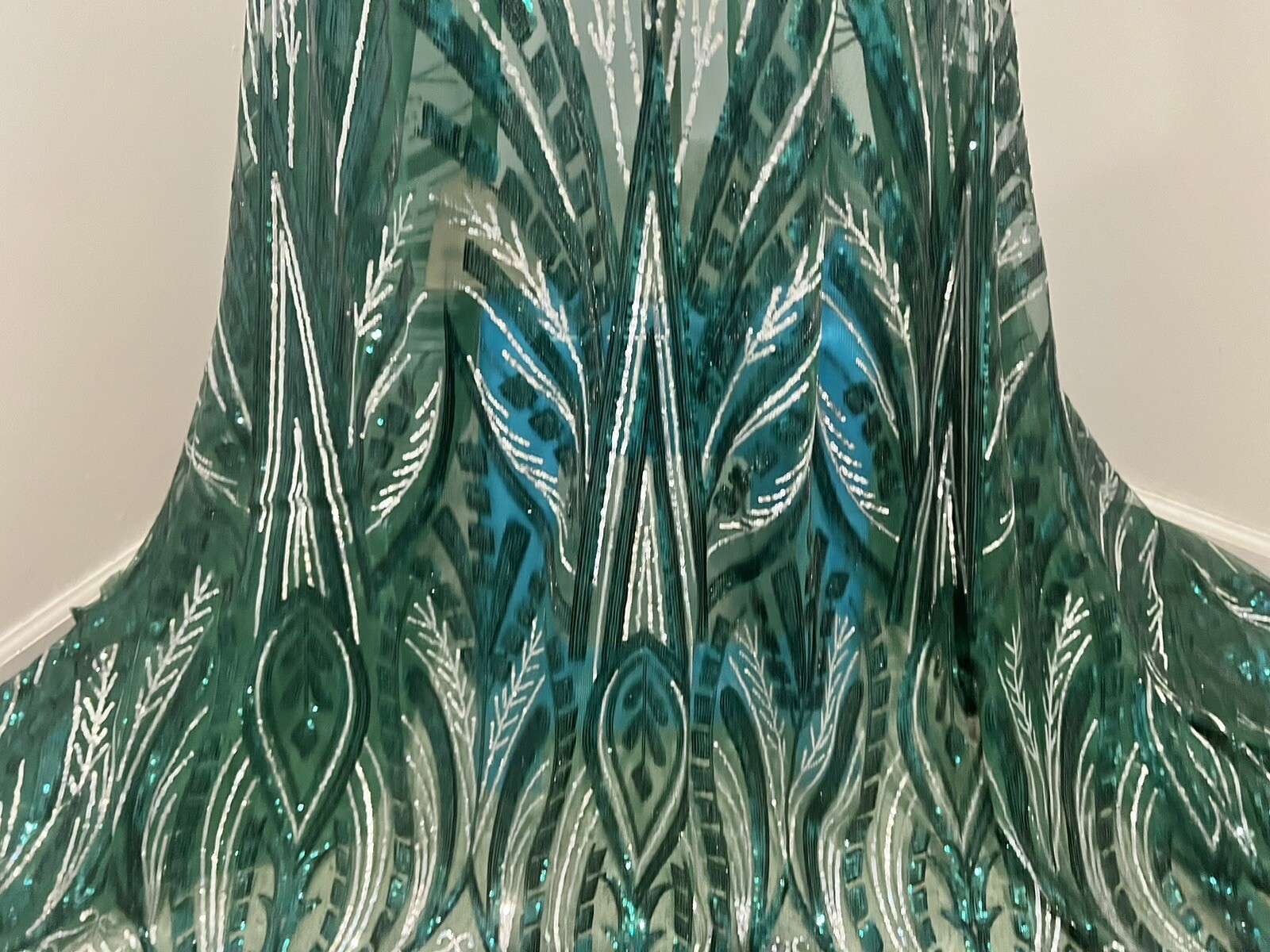GREEN SILVER Embroidered SEQUINS Lace fabric 50” Width Sold By The Yard