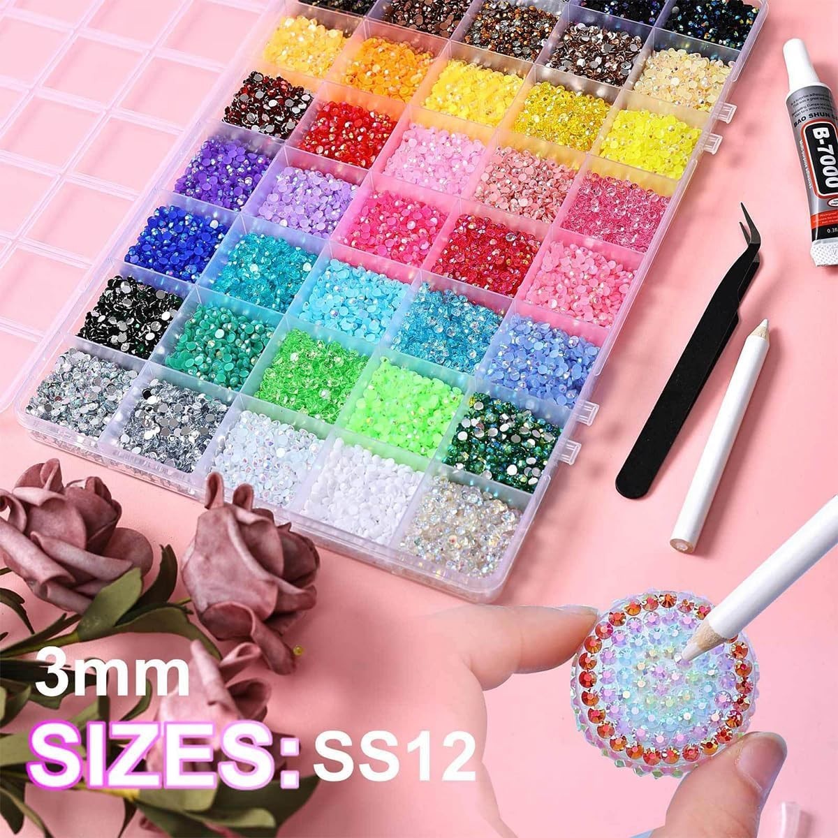 Jelly Rhinestones Bedazzling Kit Multicolor 3mm Flatback Resin Bedazzler Gems US