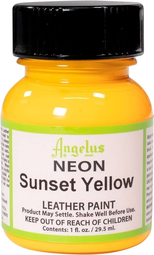 Angelus NEON Acrylic Leather Paint – 12 colors in 1 oz bottles w/Appl.