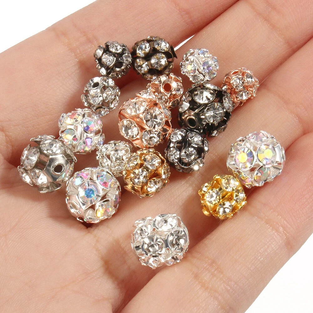 50pcs Rhinestone Beads Crystal Loose Spacer Round Jewelry Making 6mm 8mm 10mm