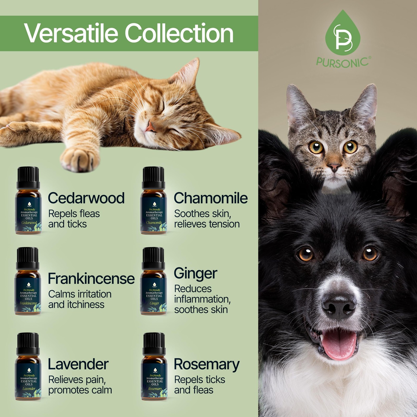 PURSONIC Pet Friendly Aromatherapy Essential Oils 0.06 Fl Oz (Pack of 6)