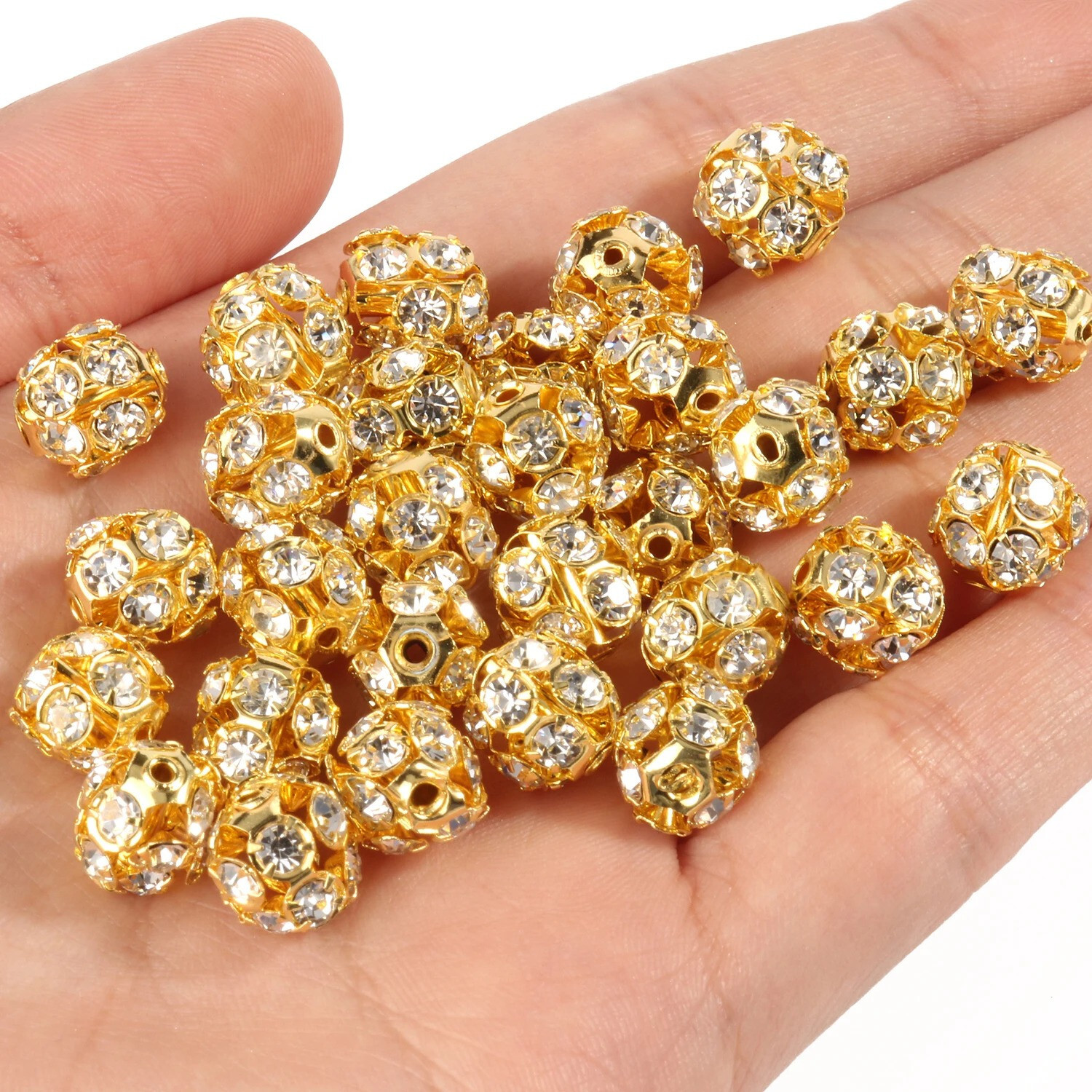 50pcs Rhinestone Beads Crystal Loose Spacer Round Jewelry Making 6mm 8mm 10mm