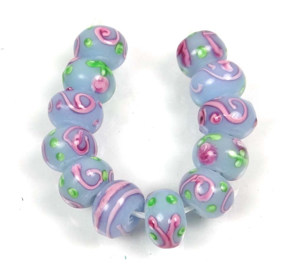 12 Lampwork Handmade “Violet” Rose Rondelle Beads 12x9mm