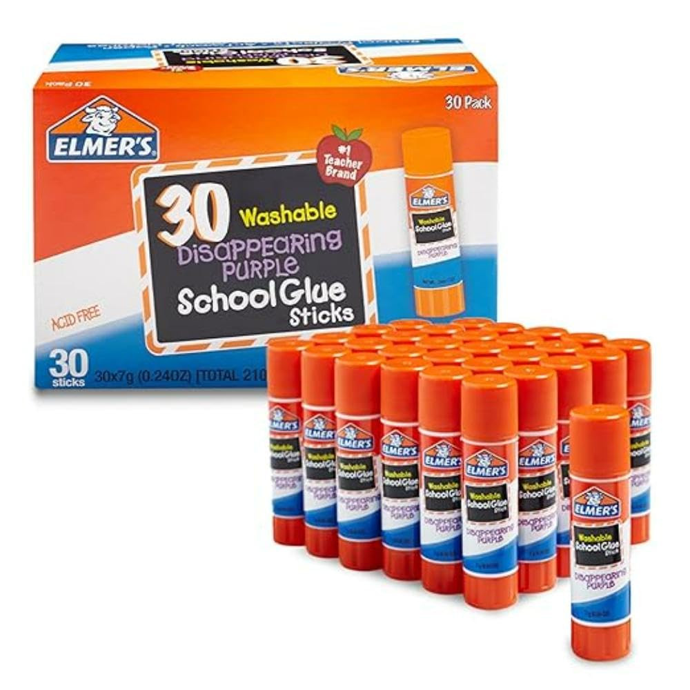 30 Count Posters Disappearing Purple School Glue Sticks Washable 7g Bulk Pack