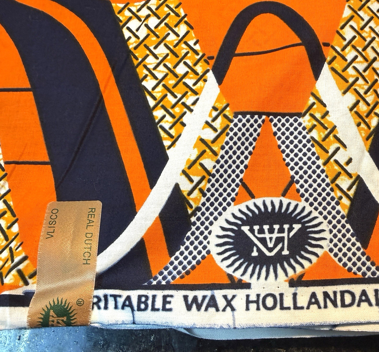 Vlisco Super-Wax Holland Wax Print Cotton New 6 Yards Green Orange Black VIBRANT