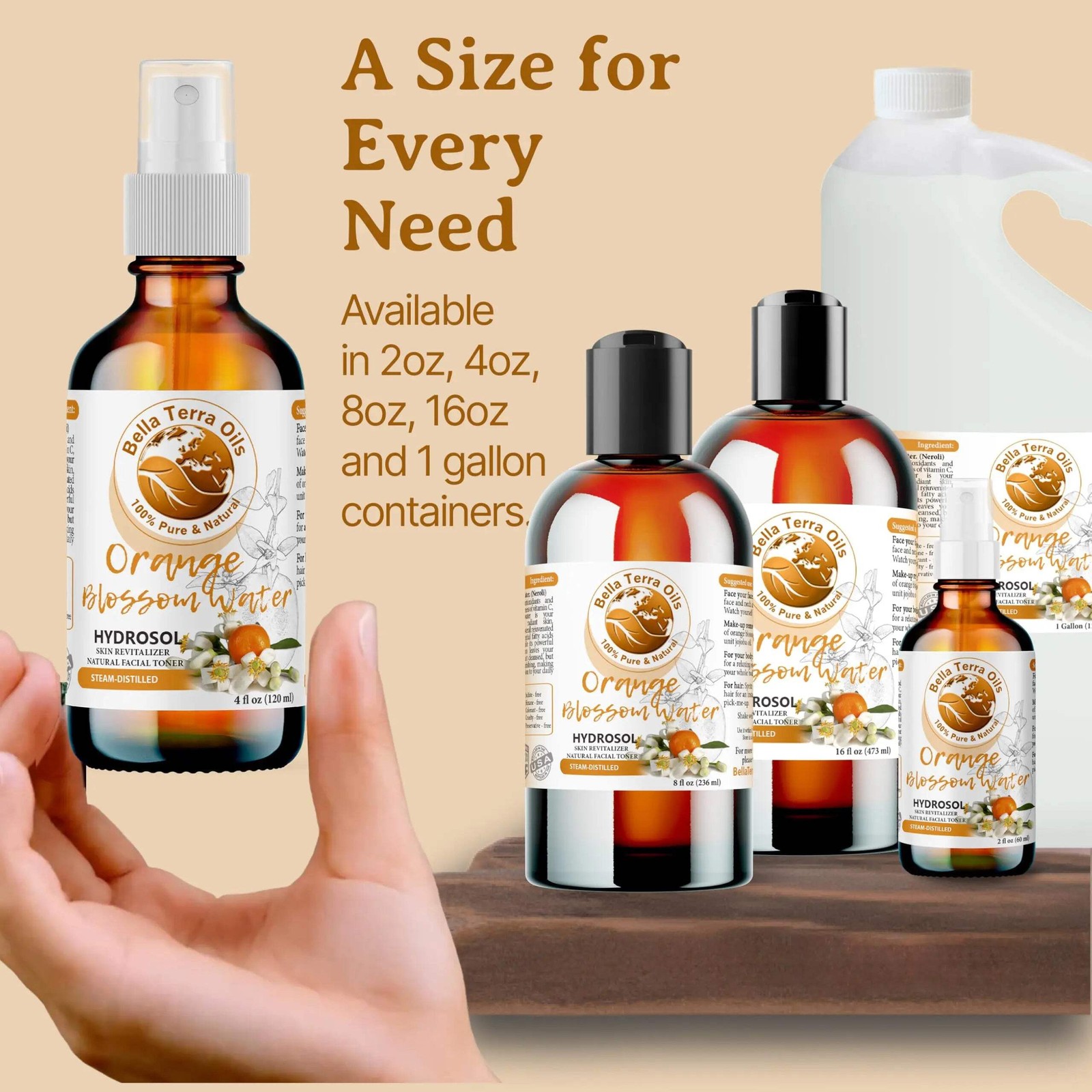 Pure Neroli Orange Water Hydrosol 100% Natural Skin Hair Face Aromatherapy Toner