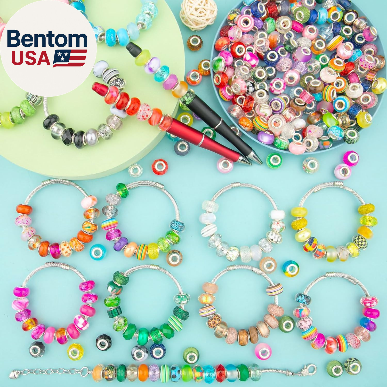 500 Pcs European Large Hole Beads, Assorted European Craft Beads Mixed Color Lam