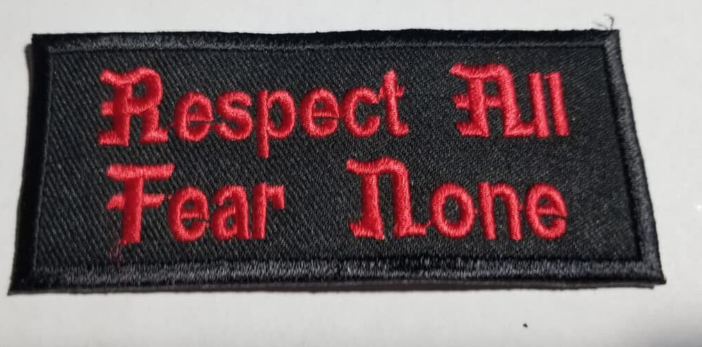 RESPECT ALL FEAR NONE MOTORCYCLE MC RC red PATCH approx 1.75×3.75″