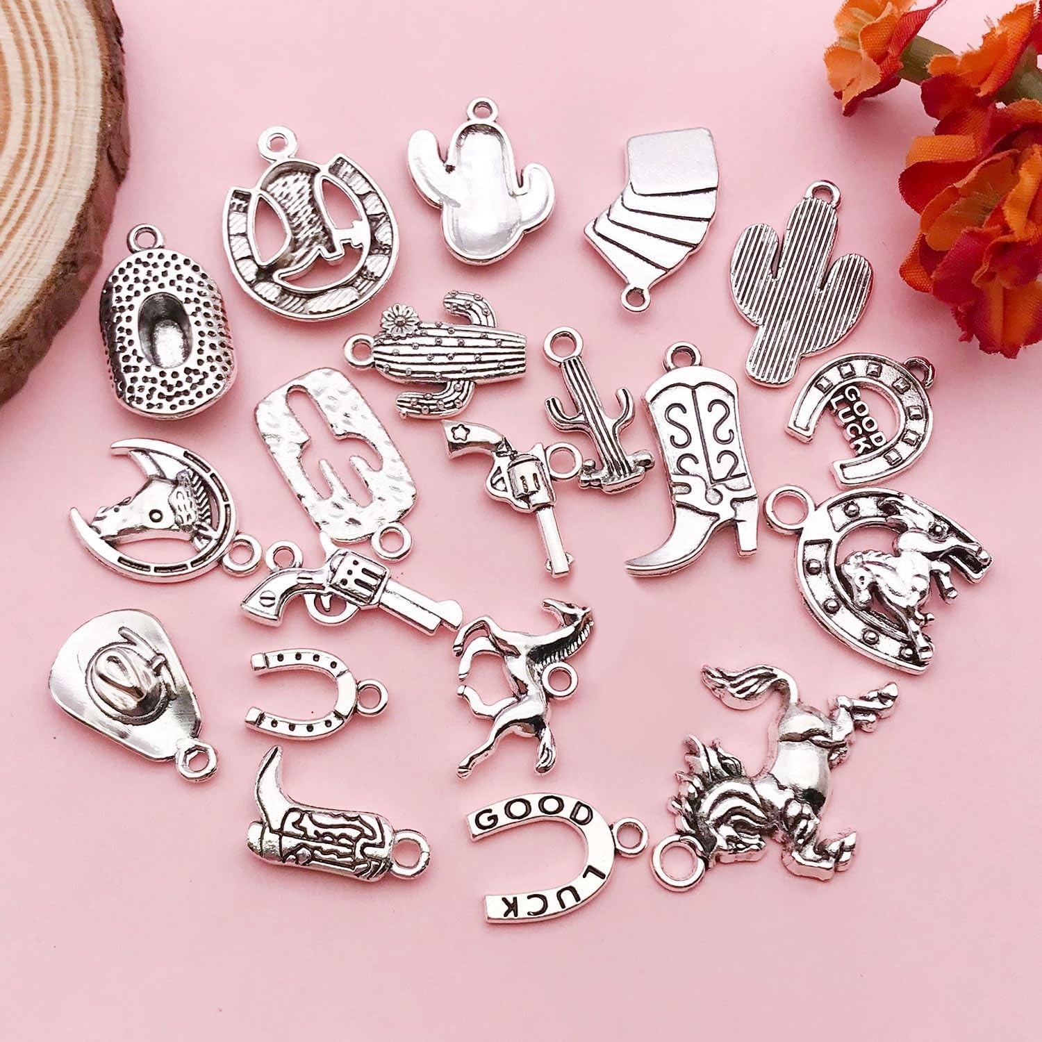 80 Pcs Western Cowboy Charms for Jewelry Making Horse Cowboy Boot Charms