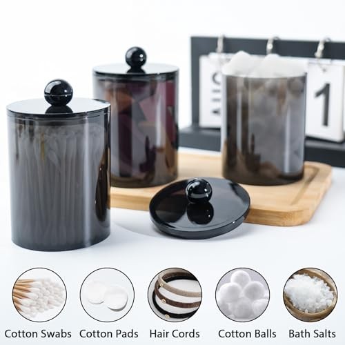 2 Pack Qtip Holder,Canister Apothecary Jar Set, Bathroom 2 pack-black-10&12oz